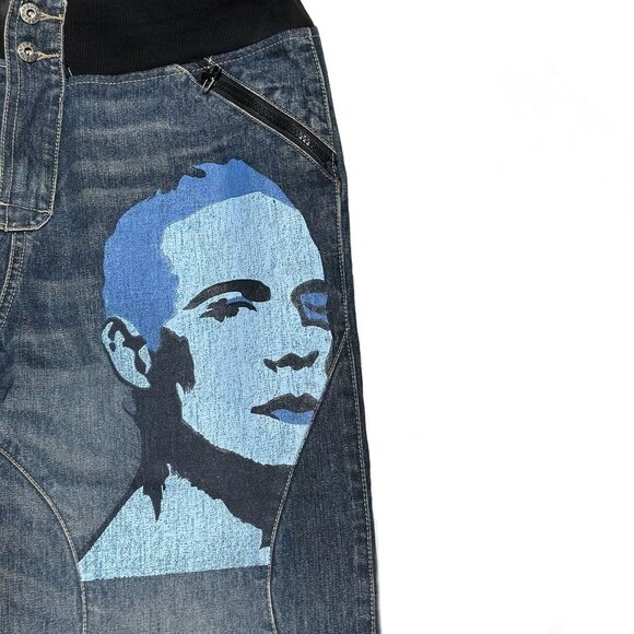 Vintage 90's Hand Painted Face Wide Leg Jeans - Picture 3 of 9